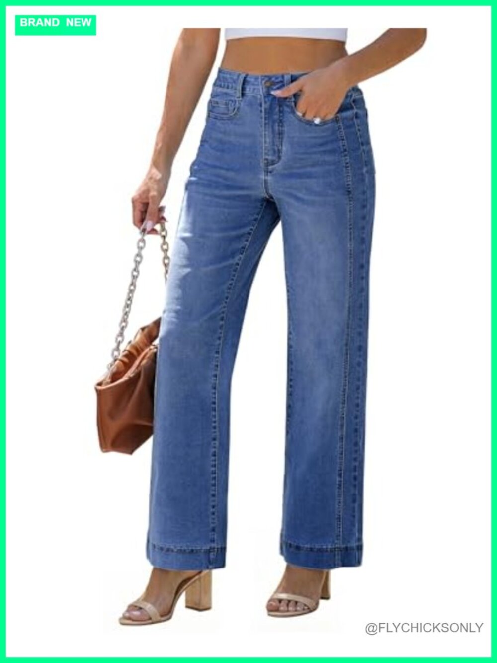 High Waisted Wide Leg Jeans Stretchy Denim Pants with Pockets